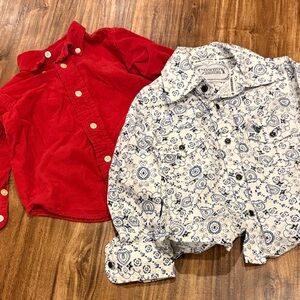 Chaps Kids Red Corduroy and cowboy Blue Patterned Button Down Shirts